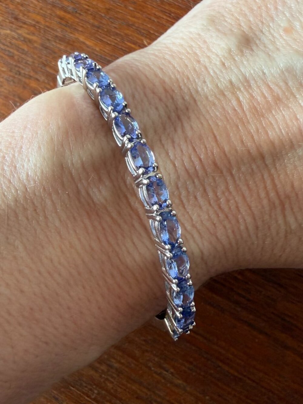 Sterling Silver Tanzanite Oval Bangle Bracelet - Size Small